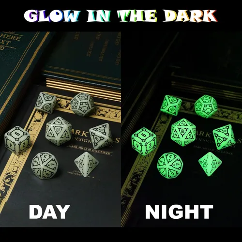 Cusdie - Juego de 7 dados DND gigantes de 25 mm que brillan en la oscuridad, juego de dados poliédricos luminosos, dados D&D con bolsa de dados de