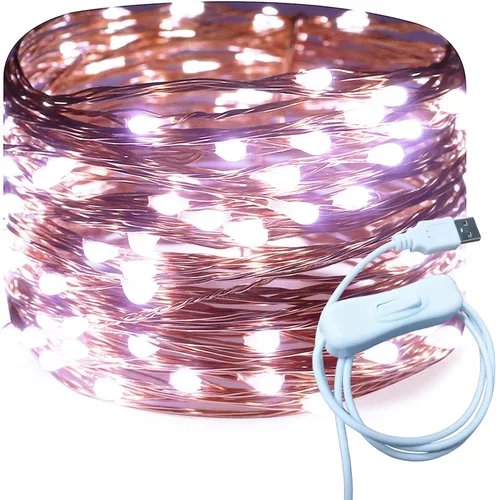 Miniatura 8 de RUICHEN Alambre de cobre de 33 pies, 100 luces LED USB con interruptor de encendido/apagado, verde