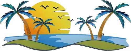 Miniatura 7 de Shimeyao Arte de pared de metal costero, arte de pared de metal con palmera, decoración de playa al aire libre, baño, esculturas de árbol tropical