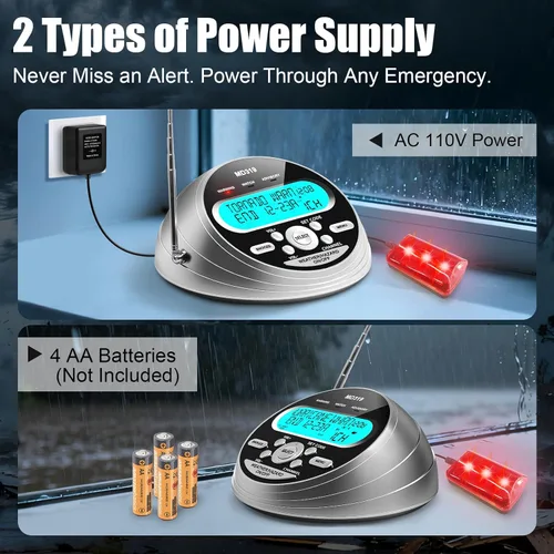 Miniatura 7 de NOAA Weather Radio-S.A.M.E. Programación localizada, radio de alerta meteorológica con más de 80 alertas de emergencia, reloj despertador, radio