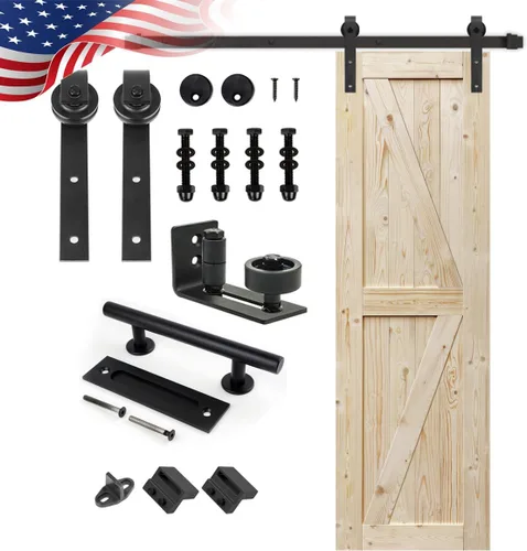 Miniatura 13 de S&Z TOPHAND® Puerta de granero de pino nudoso gris elefante de 20 x 84 pulgadas con kit de herrajes deslizantes de 4 pies/mango de doble cara/madera
