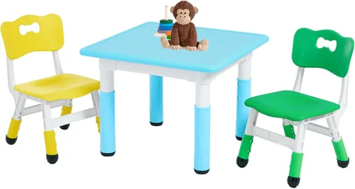 Miniatura 10 de FUNLIO - Juego de mesa y 2 sillas para niños, mesa y silla ajustables en altura para niños pequeños de 3 a 8 años, mesa fácil de limpiar para Verde
