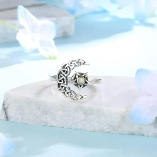 Miniatura 5 de Fidget Spinner Anxiety Rings for Women: Sterling Silver Lotus Moon Star Sunflower Ring Stress Relieving Calm Ring Jewelry Gifts for Daughter