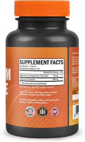 Miniatura 7 de Glicinato de magnesio – Suplemento de magnesio de alta absorción de 500 mg por porción para aliviar el estrés, el sueño, la salud del corazón