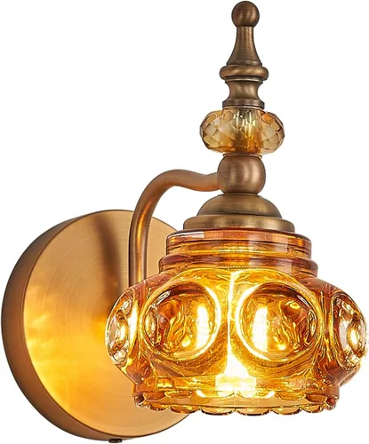 Miniatura 22 de Apliques de pared vintage, iluminación de pared de 1 luz con pantalla de cristal, acabado de latón antiguo cepillado mate, lámpara de pared