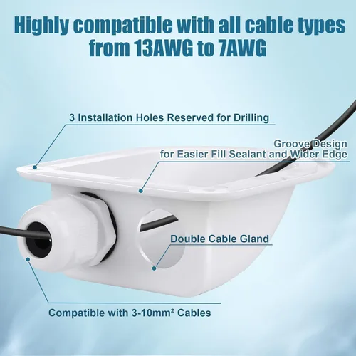 Miniatura 5 de Enhon Paquete de 2 prensaestopas solares de entrada de cable, resistente a la intemperie, carcasa de entrada de cable doble para todo tipo de Blanco