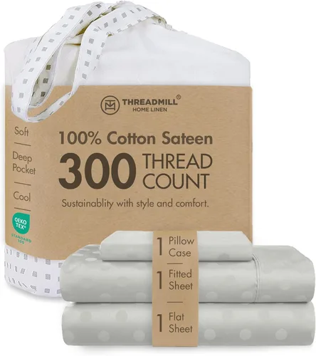 Miniatura 84 de Threadmill Sábanas 100% Algodón para Cama Tamaño King Juego de Sábanas de 4 Piezas para Cama King Suave, Transpirable y Ligero Satén de Damasco