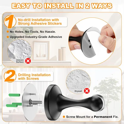 Miniatura 3 de Crosize Topes magnéticos para puerta, paquete de 4, topes de puerta de acero inoxidable para montaje en pared y piso, soporte de puerta mantiene