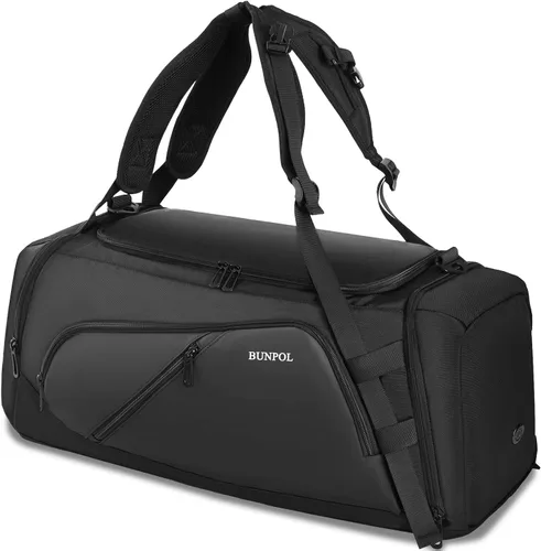 BUNPOL Bolsa de gimnasio para mujeres y hombres Bolsa de viaje de 39 litros Mochila de fin de semana con compartimentos para humedad y zapatos para