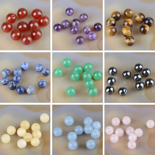 Massive Beads 140 cuentas de cristal natural de 0.236 pulgadas, 10 colores mezclados, redondas, sueltas, energéticas, curativas con cordón elástico