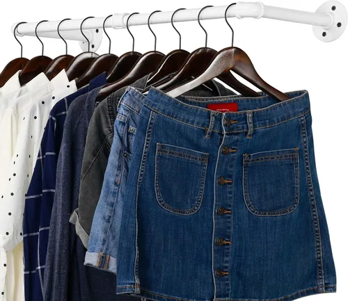 Miniatura 6 de WEBI Perchero de montaje en pared, 24 pulgadas de tubería industrial para colgar ropa, barra de hierro resistente, barra de ropa de exhibición al
