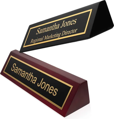 Miniatura 3 de Placa de nombre de escritorio de madera personalizada Providence Engraving para oficina con cuña de escritorio con acabado piano grabado láser