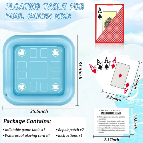 Miniatura 2 de Mesa flotante para juego de billar con cartas impermeables, mesa flotante de 35.5 x 35.5 pulgadas para piscina, mesa de juego flotante inflable