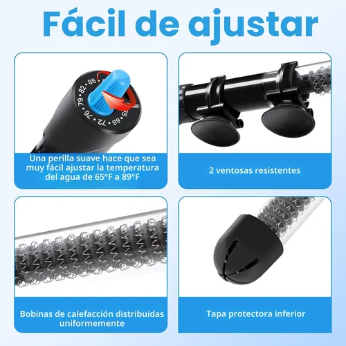 Miniatura 6 de Calentador de acuario AQUANEAT, calentador de 50W para tanque de peces, termostato de agua sumergible ajustable con termómetro