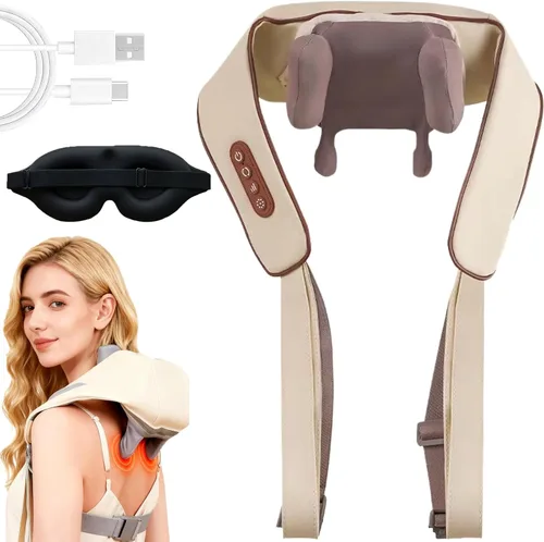 Therapexa - Masajeador de cuello y hombros, masajeador de cuello y hombros con calor, masajeador inalámbrico de cuello Shiatsu para aliviar el dolor
