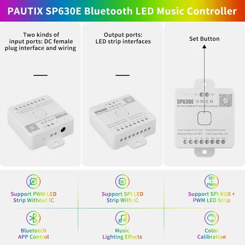 Miniatura 4 de PAUTIX Controlador de música LED Bluetooth 12 en 1, controlador de color completo SP630E, control de aplicación iOS/Andriod compatible con casi