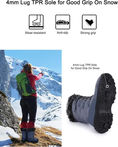 Miniatura 5 de Botas de nieve para mujer, impermeables, a media pantorrilla, antideslizantes, para exteriores, cálidas, para invierno
