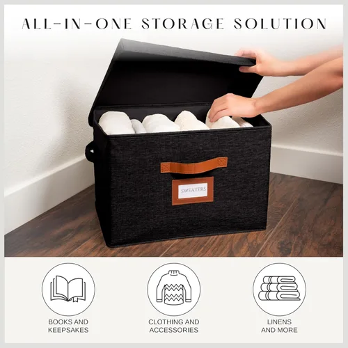 Miniatura 4 de Paquete de 3 cajas de almacenamiento grandes de tela con tapas (15.75 x 11.25 x 11.25 pulgadas), contenedor decorativo con tapa, soporte