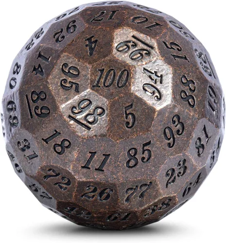 DNDND Dado de metal D100 antiguo de cobre, dado poliédrico de 100 lados de 50mm con estuche de metal y bolsa de terciopelo (cobre antiguo con número