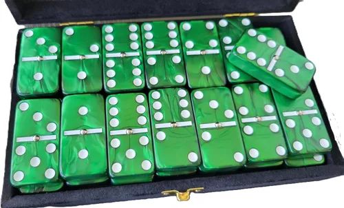 Miniatura 8 de Marion Dominó doble 6 blanco, tamaño de torneo profesional jumbo con giradores, en elegante estuche de terciopelo negro.