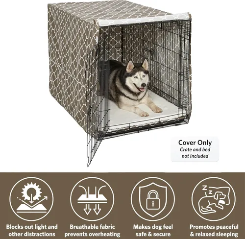 Miniatura 4 de MidWest Funda para jaula de perro, para dar privacidad, se puede lavar a máquina y secar Patrón geométrico marrón