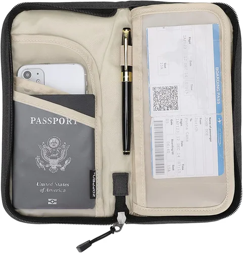 Miniatura 3 de ZOPPEN Cartera de viaje RFID y organizador de documentos con cremallera con correa de muñeca extraíble Cartera RFID