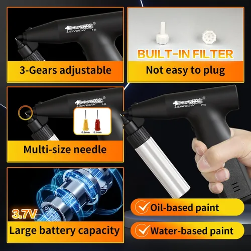 Miniatura 3 de Pistola pulverizadora de pintura eléctrica LIONBOW, pistola pulverizadora de aerógrafo inalámbrica portátil de mano para pintar coches, gabinete
