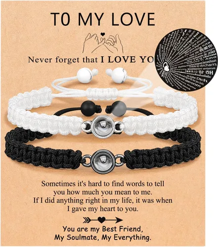 UNGENT THEM Pulseras con texto en 100 idiomas, regalos para parejas para novio, novia, mi amor, alma gemela, aniversario, día de San Valentín,