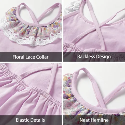 Miniatura 104 de LittleSpring Conjunto de verano para niñas con camiseta sin mangas y pantalones cortos florales