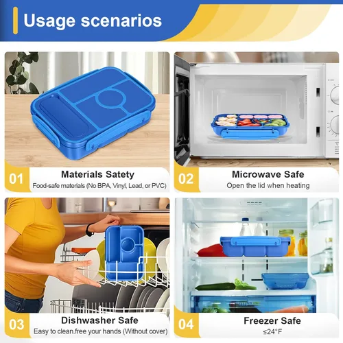Miniatura 6 de Amathley Lonchera Bento para Adultos, Lonchera para Niños, Recipientes para Almuerzo para Adultos/Niños/Niños Pequeños, Lonchera Bento de 5 Azul