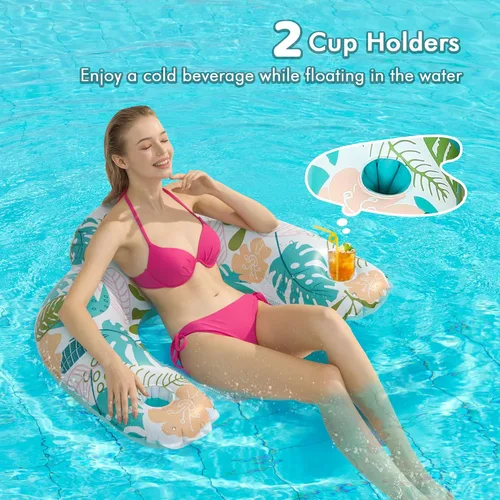 Miniatura 4 de OKSUWATER - Paquete de 4 flotadores de piscina para adultos, con dos portavasos, flotadores inflables para piscina, flotadores de lago para adultos