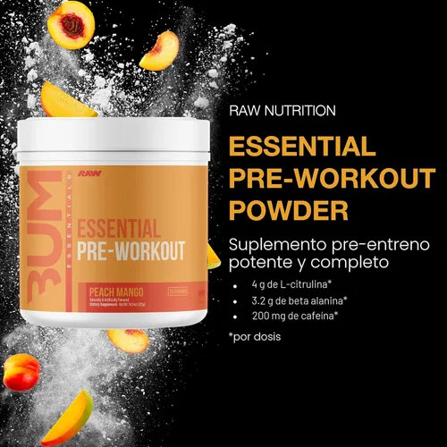 Miniatura 3 de RAW Nutrition - Essential Pre - Fórmula de pre-entrenamiento de Chris Bumstead, polvos de nutrición deportiva para preentrenamiento Bebida