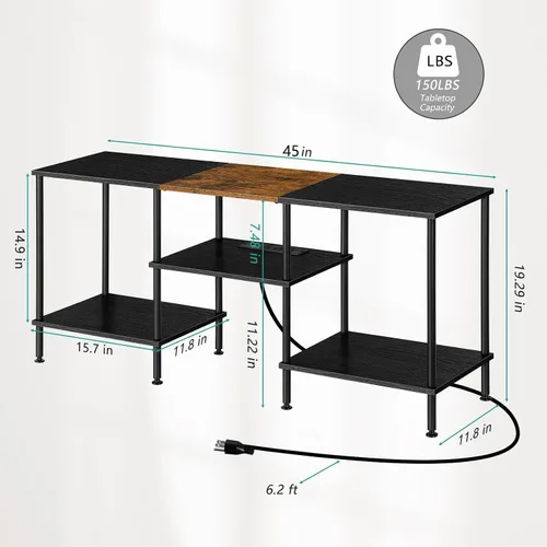Miniatura 2 de OYEAL Soporte de TV Negro para Dormitorio con Tomas de Corriente para TV de hasta 50 Pulgadas, Pequeño Centro de Entretenimiento con Almacenamiento