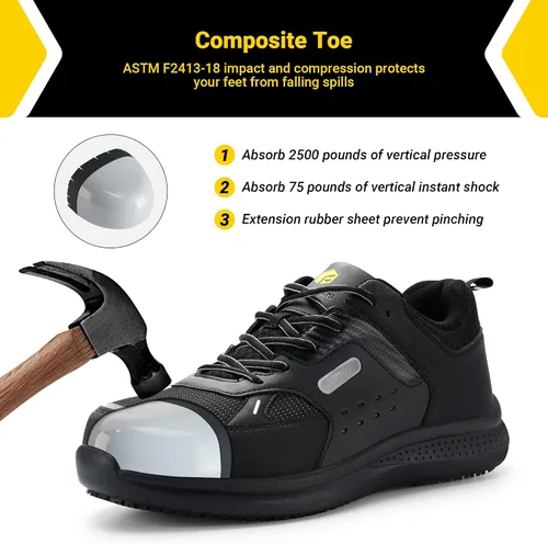Miniatura 3 de FitVille Zapatos de trabajo extra anchos para hombres con punta de acero compuesto antideslizante zapatos de trabajo impermeables ligeros-SteelCore