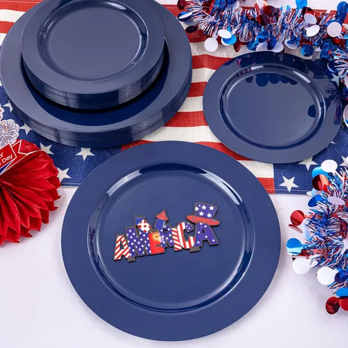 Miniatura 4 de FLOWERCAT 60 platos azules de plástico – platos azules resistentes desechables (10.25 pulgadas y 7.5 pulgadas) – sirven para fiestas de cumpleaños