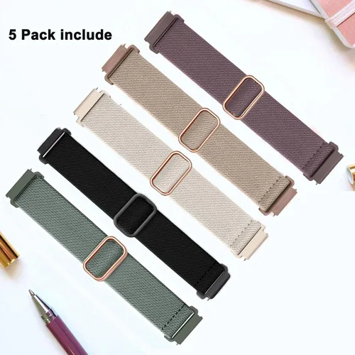 Miniatura 2 de ViCRiOR Paquete de 5 correas elásticas de nailon para Garmin Venu 2S/Vivoactive 4S/Venu 3S/Vivomove 3S, 0.709 in, correas ajustables de tela