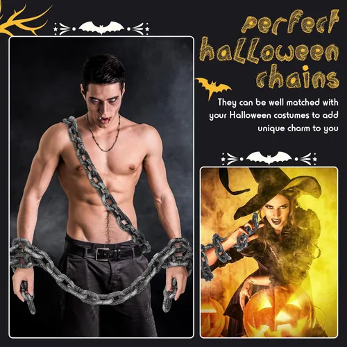 Miniatura 4 de Liliful 3 cadenas de Halloween de plástico falsos eslabones de cadena de 6 pies cadena de prisión de plástico para fiesta de Halloween, accesorios