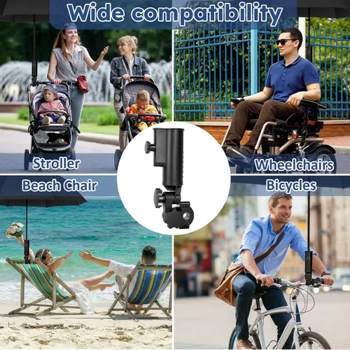 Miniatura 2 de Soporte de paraguas de carrito de golf resistente, base de aleación de aluminio ajustable de 180°, resistente al viento, soporte universal
