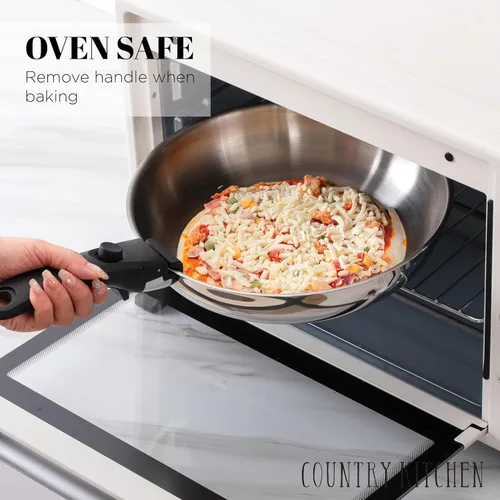 Miniatura 5 de Country Kitchen Juego de utensilios de cocina con mango extraíble, juego de ollas y sartenes aptas para horno y caravana, acero inoxidable, original