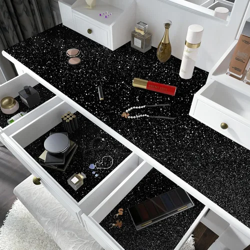 Miniatura 6 de Kitico Papel tapiz negro con purpurina de 17.7 x 78.7 pulgadas, autoadhesivo para despegar y pegar, decoración decorativa de bricolaje