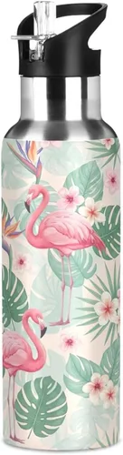 Miniatura 8 de Tropical Leaves Pink Flamingos Insulated Stainless Steel Water Bottle with Straw 32 Oz Leakproof Water Bottles, BPA-Free Sport Water Bottle
