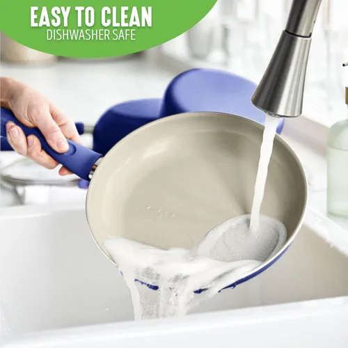 Miniatura 9 de GreenLife Sandstone Healthy Ceramic Antiadherente, juego de ollas de cocina y sartenes para freír, sin PFAS, apto para lavavajillas, azul