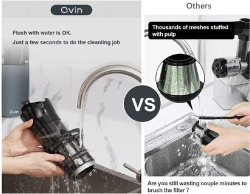 Miniatura 4 de Qvin - Exprimidor de prensa en frío, máquinas exprimidoras lentas con canal grande y ancho de 3 pulgadas, exprimidor eléctrico de nutrientes