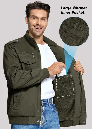 Miniatura 5 de Chaqueta de invierno con forro polar de Eklentson para hombre, con aislamiento térmico grueso, con múltiples bolsillos, con cremallera delantera