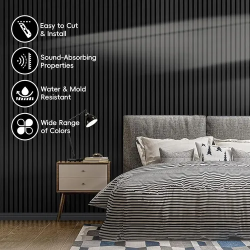 Miniatura 3 de EVERECO Paquete de 4 paneles de madera de 94.5 x 11 pulgadas para pared, paneles acústicos insonorizados de pared, paneles de pared 3D para Negro