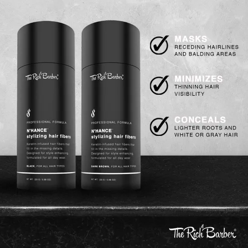 Miniatura 3 de The Rich Barber N'Hance - Fibras de construcción para el cabello, suministro para 3 meses, fibras engrosadoras para el cabello de peluquería, 0.88