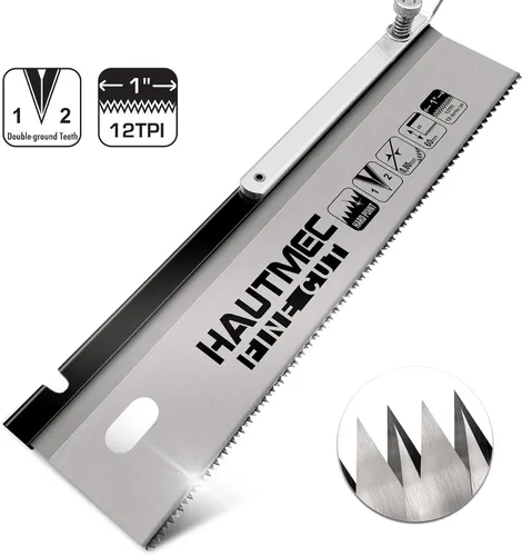 Miniatura 6 de HAUTMEC HT0234 - Sierra de cola de milano reversible de 10 pulgadas, sierra de jamba de corte profesional a ras de 12TPI con mango de manivela