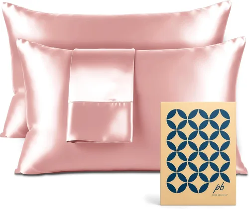 Miniatura 45 de Pure Bedding Sábanas de satén individuales [3 piezas, plateadas] Juego de sábanas sedosas de lujo para hotel, juego de sábanas de microfibra extra