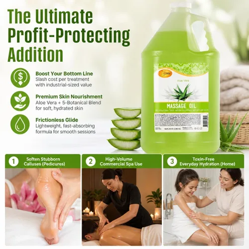 Miniatura 6 de SPA REDI Aceite de masaje profesional de aloe vera – 5 mezcla botánica con almendras, aguacate, girasol y vitamina E No graso, de rápida absorción