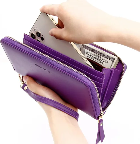Miniatura 6 de GEEAD Billeteras para mujer, de piel sintética, de gran capacidad, para tarjetas de crédito, cartera de mano, Violeta oscuro, De moda